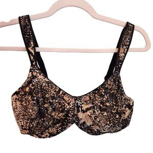 Wacoal Bra 38D Black Brown Women's Awareness Underwire Bra Back Close Animal